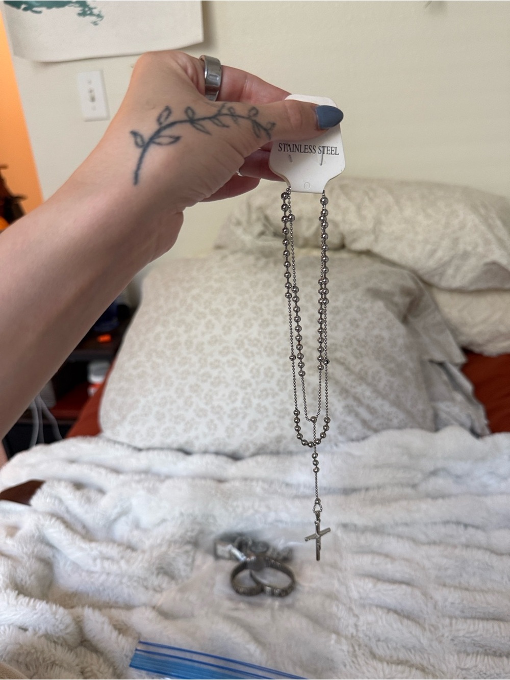 Layered Rosary Necklace - Stainless Silver